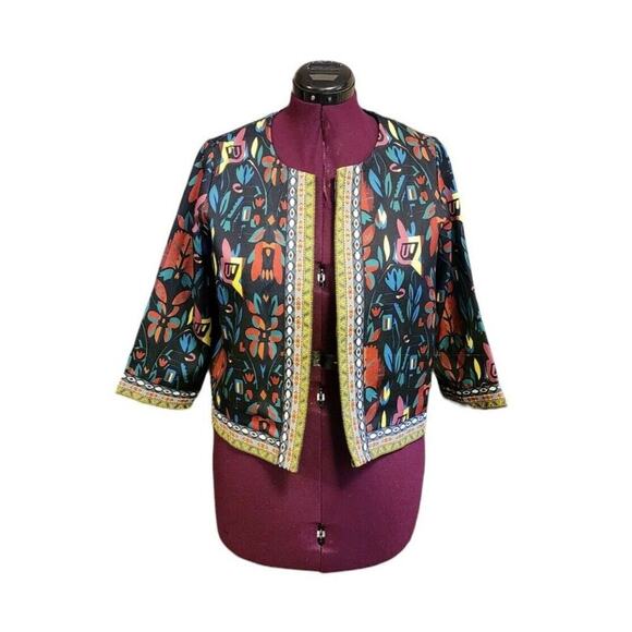 Buenos Ninos Women's Sz L Colorful Open Front Short Retro Chic Jacket - Picture 1 of 9